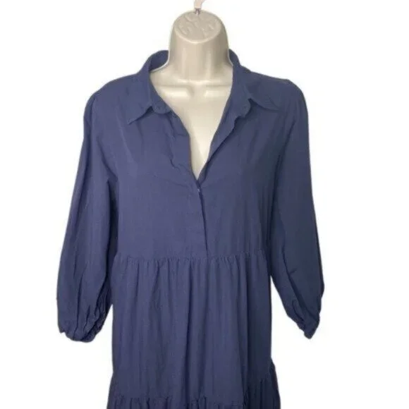 Pomander Place Navy Mabel Tiered Maxi Dress NWT Size L Puff Sleeve - Picture 6 of 11